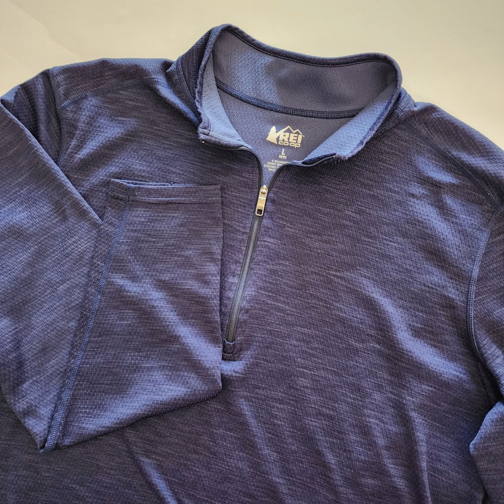 REI Co-op Mens Quarter‎ Zip Pullover Long Sleeve Shirt Blue size Large